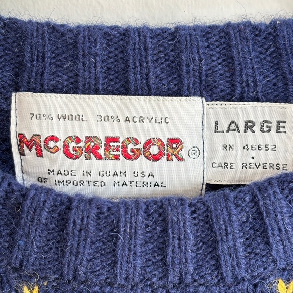 Vintage 80s McGregor Sweater Blue Red Argyle Crewneck Wool Mens Large USA Made - Picture 10 of 12